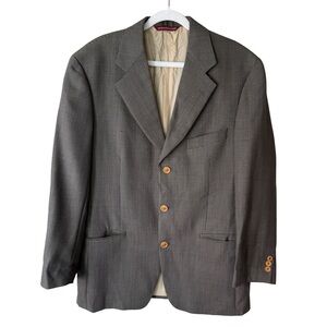 Samuelsohn Charcoal Blazer with Tan Buttons Size 40R Vintage Wool Italian